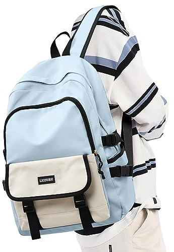 Schulrucksack Mädchen, Lässig Rucksack Damen Herren Sportlich Groß Travelite Wasserdicht Leichter Rucksack Modern Schulrucksack jungen Teenager Aesthetic School bag, Blau