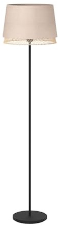 Eglo Tabley golvlampa, inomhusgolvlampa, stående lampa, vardagsrum, svart metall med lampskärm, bambu och linne, belysning med uttag E27, 150 cm