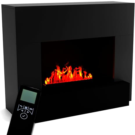 GLOW FIRE Wasserdampf Kamin HAUPTMANN (Standkamin) - Elektrokamin mit realistischen LED 3D-Flammen, Knistereffekt & Fernbedienung, 110x90x45 cm - Opti-Myst 500 Elektro Kamin, Schwarz