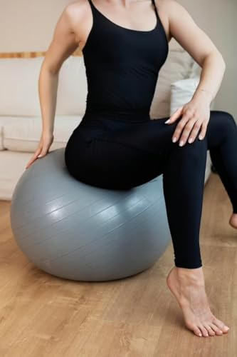 Pregnancy Ball Anti Burst for Birthing Labour Pre Natal Exercise Yoga Exercise Gym Ball - Eco Friendly Material Includes Pump (M (55cm), Grey/Silver)