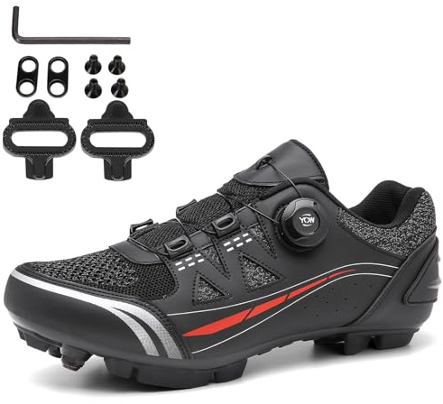 NGARY MTB Schuhe Herren Damen Fahrradschuhe Mountainbike Schuhe kompatibel mit SPD 2 Schrauben mit Cleats, Entsperren Schuhe Draussen,Schwarz,48 EU