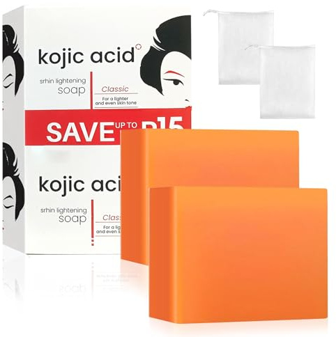 Kojisyratvål, 2 stycken kojic acid-tvål, gurkmeja tvål, tormeric kojic acid tvål, kojicsyra ansiktstvål, badtvål för ansikte och kropp med ett skumnät