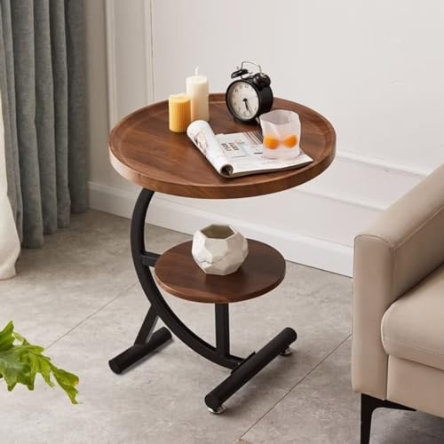 BohrenCL Beistelltisch C Form, Beistelltisch Holz Rund, Couchtisch Rund, Wohnzimmertisch, Kleiner Tisch Doppelregal, Sofatisch, Modern Mobiler Kaffeetisch, Couchtisch Klein für Couch und Sofa