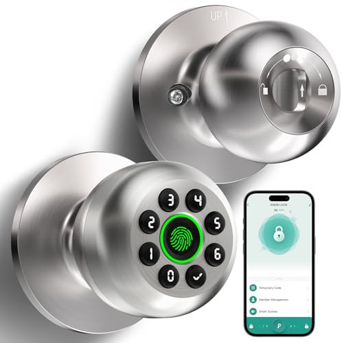 KLLOQUE Smart Fingerprint Door Lock with App Control & Key, Keyless Entry Door Knob, Electronic Keypad Door Knob,Door Locks for Bedroom,Garage,Home,Front Door, Office,Apartment