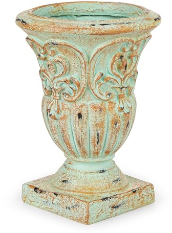 Sungmor Maceta de resina vintage con diseño de trofeo de 13 pulgadas, urna de jardín con agujero de drenaje, maceta decorativa para interiores y exteriores, jarrón de flores Shabby Chic para