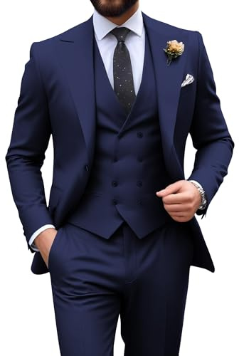 Navy Blue Suit Men 3 Piece Slim Fit Suit Big and Tall Suits for Men Business Casual Wedding Tuxedo Suits Set Large