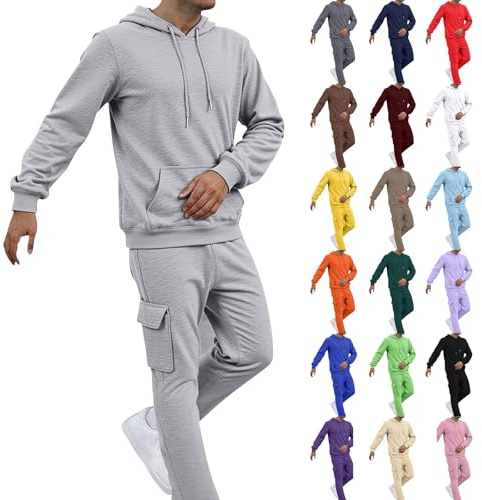 Mens Tracksuit Hoodie Jumper Casual Fit Long Sleeve Pullover Tracksuit Set Hoody Sweatshirt And Joggers Drawcords & Kangaroo Pocket Hooded Jogging Tops Bottoms Sweatshirt Suit S-3Xl