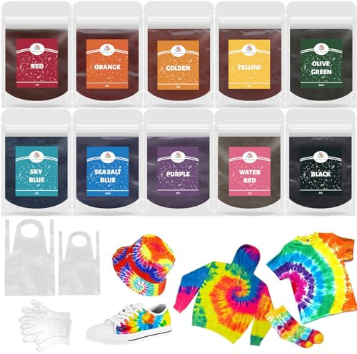 Caelura Batikfarben Set, 10 x 10g Farben Färbemittel für Textilien | Stofffarben Waschfest, Tie Dye Kit, Stoffmalfarbe, Textilfarbe, Batik Set für T-Shirts, Schals, Stofftaschen und DIY-Projekte