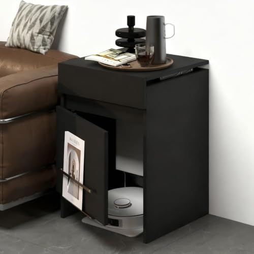 NEHCFO Mueble Armario Guarda Robot Aspirador, Mueble Almacenamiento Robot Aspirador con Puerta, Fácil de Cambiar El Agua para Salón/Dormitorio/Cocina(Black)