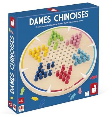 Janod - Mes Premières Dames Chinoises - 1 Plateau en Bois + 60 Pions Colorés - 2 à 6 Joueurs - Jeu de Société Classique pour Enfant Dès 5 Ans