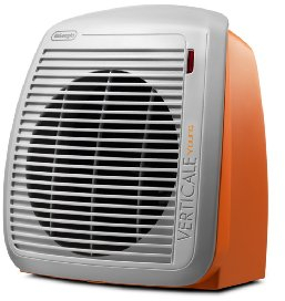 De'Longhi HVY1020 Termoventilatore Verticale Young, Silenzioso e Leggero, Protezione Antigoccia, Maniglia, Dispositivo di Sicurezza, Luce, Protezione Antigelo, Piccole Dimensioni, 2000w,Arancio/Grigio