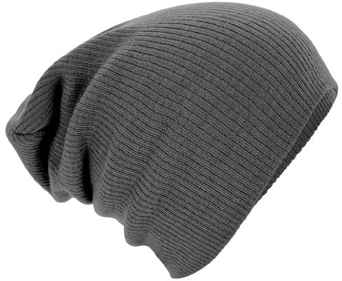 Beechfield - B461 Grey Slouch Beenie Hat - Unisex Winter Hat, Classic Knit and One Size Beenie Hat - Double Layer - 100% Soft Acrylic
