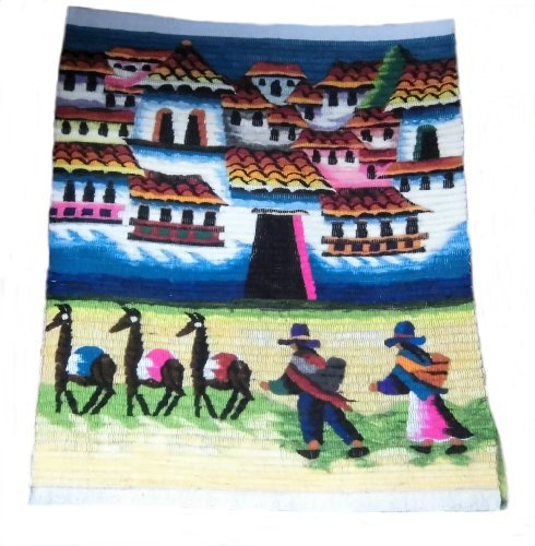 Alpacaandmore peruansk handvävd matta vävmatta motivmatta Chincheros 100 x 100 cm