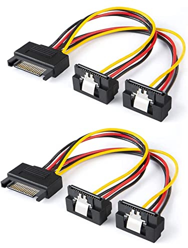CableCreation SATA Power Cable, [2-Pack] 6-Inch SATA 15 Pin Male to 2xSATA 15 Pin Down Angle Female Power Splitter Cable