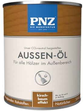 PNZ Außen-Öl | Nachhaltig hergestellt mit regionalen Rohstoffen | Made in Germany | Holzdeck, Holz-Terrasse, Fenster, Türen, Gartenhäuser, Spielgeräte, Gebinde:0.75L, Farbe:kirschbaum effekt