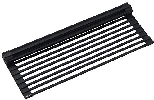 Kraus Multipurpose Over-Sink Roll-Up Dish Drying Rack, Colander and Trivet in Black, KRM-10BLACK