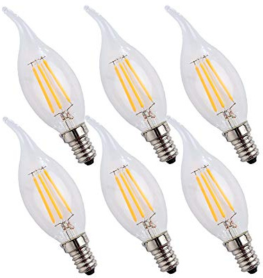 ENGEYA 4W E14 Kerze Flamme,LED Birne Leuchtmittel, klares Filament Lampe, 4 W (entspricht 40-W-Glühbirne),Warmweiß 2700K, 400 Lumen, Nicht Dimmbar,6er Pack
