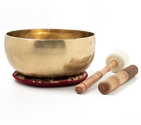 Nepal Klangschale I Handgearbeitet I ca. 700-800 g I Für Meditation, Yoga & Entspannung I Inkl. Zubehör I Fair Trade