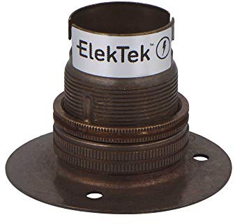 ElekTek Lampenfassung aus antikem Messing, B22-Latte, 52 mm Sockel, BC-Bajonettsockel, Lampenfassung mit Lampenschirmring, nicht für BESA Rohr-Box, hergestellt in Großbritannien