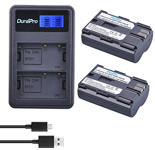 DuraPro 2X BP-511A BP-511 BP 511 BP511 BP511A Battery + LCD Dual USB Charger for Canon EOS 5D 10D 20D 20Da 30D 40D 50D 300D PowerShot G1 G2 G3 G5 G6 Pro 1 Pro 90 Pro 90IS Cameras