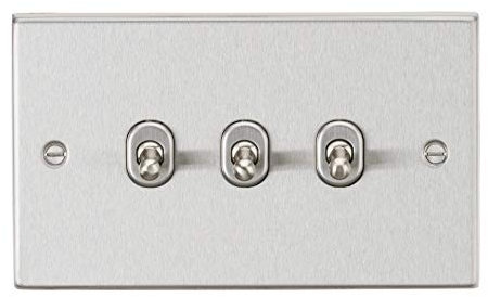 Knightsbridge CSTOG3BC 10AX 3G 2-Way Toggle Switch - Square Edge Brushed Chrome Finish