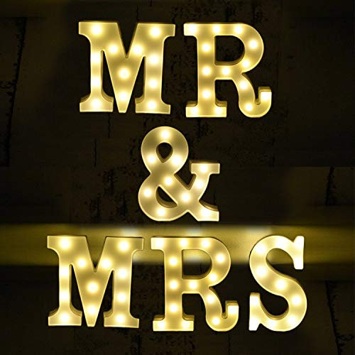 Mr & Mrs Schriftzug - LED Deko Buchstaben - 22 cm - Lampe beleuchtet Hinstellen Hochzeit Schriftzug Wort Batterie Lechtdeko Alphabet Liebe Romantisch Wohnzimmer Leuchtbuchstaben Hochzeit Dekoration