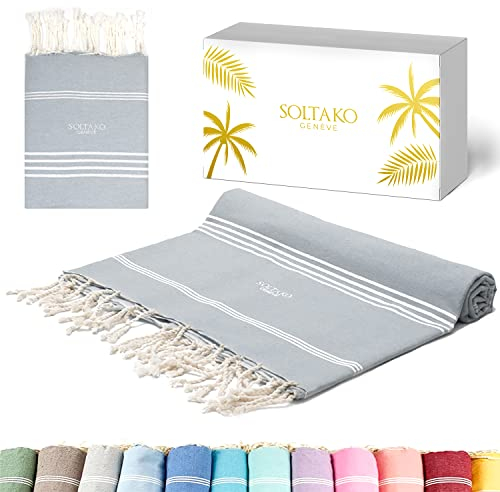 SOLTAKO Fouta Beach - Fouta XXL - Asciugamano da spiaggia anti-sabbia - Telo da bagno per Hammam, Sauna, Yoga, Picnic - Fouta Beach 200x200 cm - Lenzuolo 2 Persone