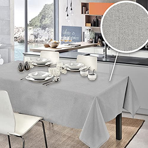 ‎PENSIERI DELICATI Tovaglia 140 x 190 cm Made in Italy, Telo Copritavolo 100% Cotone Puro Riciclato Tinto in Filo, Fantasia Tinta Unita Grigio, Tovaglia Rettangolare Ecologica