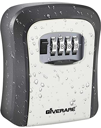 GIVERARE Key Lock Box, Wall Mount 4 Digits Combination Lockbox Outside, Waterproof Outdoor Key Hider for House Key, Resettable Safe Security Password Box with Mounting Kit & Dust-proof Cover-Grey