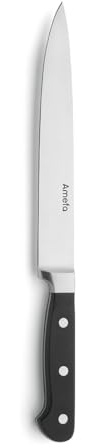Amefa Fleischmesser 33,8 cm, 3Cr14 Klingenstahl, rostfreie Klinge | Küchenmesser, extra scharf, schwarzer Nietengriff, rutschfester Kunststoffgriff, für Rechts- und Linkshänder