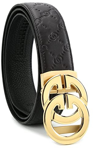 Cinturón de cuero suave de lujo para hombre con hebilla automática, longitud ajustable desde 20 hasta 44, en relieve, oro negro, Vita
