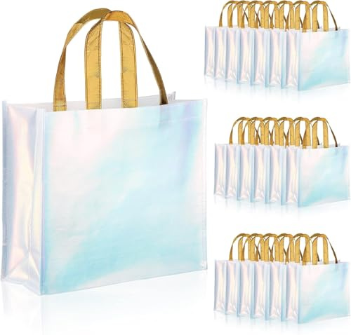 Lyellfe 20 Stück glänzende, wiederverwendbare Einkaufstasche, nicht gewebt, blaue Geschenktasche mit Griffen, modische Brautjungfer-Tragetasche, Junggesellinnenabschied, Geburtstagsparty