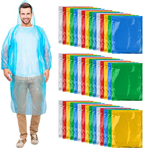 Handepo 200 Pcs Adults Rain Ponchos Bulk Disposable Rain Ponchos with Hood Emergency Disposable Raincoat for Adults Homeless(Mixed Colors)