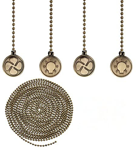 Paquete de 4 cadenas de bronce para ventilador de techo + 1 extensión de cadenas de tracción de bronce extensible, cadena de tracción colgante para lámpara de techo