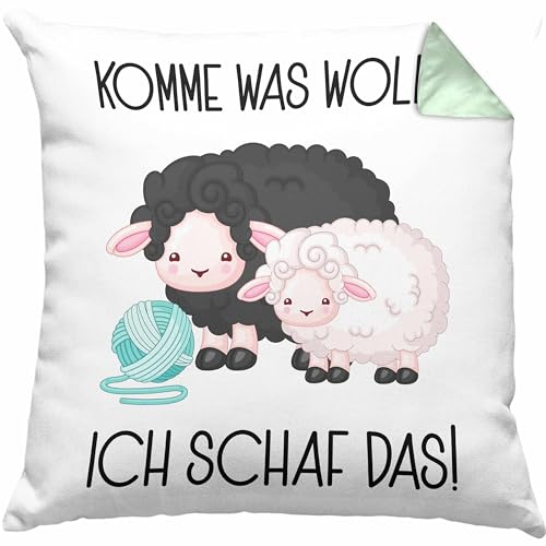 Trendation Komme was Wolle Kissen mit Füllung 40x40 Geschenk Bauern Bauernhof Wollschaf Spruch Stricken Landwirte Nähen (Grün)