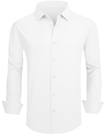 SAMERM - Camisa de vestir para hombre, antiarrugas, con absorción de humedad, súper elástica, de 4 vías, suave, casual, con botones