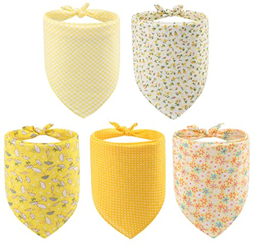 PAWCHIE Dog Bandanas Pet Scarves for Girl Boy - 5 Pack Reversible Kerchief Triangle Bibs Decoration Accessories, Floral Dog Bandana, Adjustable Soft Cute Square Bandana for Small Dogs Cats Pets