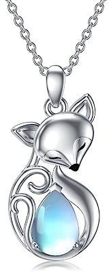 YAFEINI Fuchs/Fledermaus Triple Mond/Om Kette Silber 925 Mondstein Kette Anhänger Halskette Mondstein Schmuck Geschenke für Damen Mädchen