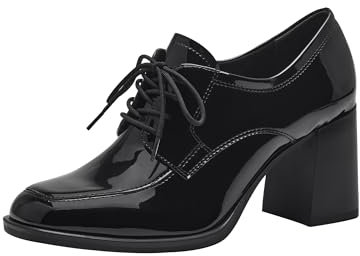 Tamaris Damen Trotteur Vegan Blockabsatz; Black PATENT/schwarz; 38