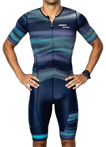Herren Pro Trisuit Kurzarm Triathlonanzug,Herren Radsportanzug gepolstert einteilig Trisuit Bike Top Short Trisuit Einteiler für WettkampfGeeignet zum Laufen, Radfahren, Schwimmen (TYPE3,L)