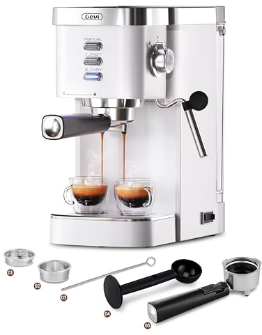 Gevi 18 Bar Espresso Kaffeemaschine Espressomaschine mit professionellem Milchaufschaumdüse, nur 15 cm breit，1350W schnelle Hitze für Cappuccino, Latte & Macchiato, 1,2L Wassertank, Weiß