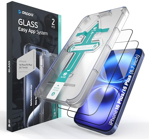 Deppa [2 Pack Premium Screen Protector for iPhone 15 Plus / 16 Plus (6.7') Tempered Glass 3D Edge to Edge Full Coverage |Case Compatible| with Easy Install Kit Tray [Video Guide]