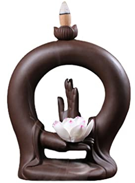 MOOWI Weihrauchbrenner Lotus Bergamot Ceramic Incense Burner Backflow Incense Censer Home Decor Lotus Incense Stick Office Yoga Teahouse Meditation Zen Ornaments Räucherstäbchenhalter Zen Dekor