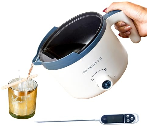 Ksedcon Electric Wax Melting Pot with Thermometer for Adult, Wax Melter for Candle Making with Pour Spout, Candle Heater Pot to Make Your Own Candles(UK Plug)