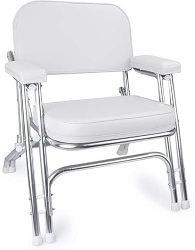 Prime Boat Folding Deck Chair, White, Marine Vinyl, Compact folds and easy to storage, Padded armrests and build with 8 legs for added support and strength