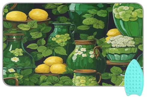 Bulletgxll Green Jugs and Bottles Ironing Mat Portable Travel Ironing Pad Heat Resistant Ironing Blanket for Washer, Dryer, Table Top, Countertop, Ironing Board (27.6 x 47.2 Inches)