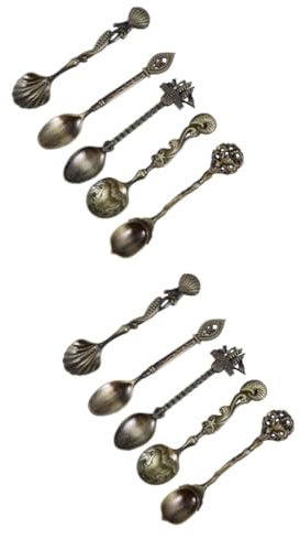 Garneck 10pcs Retro Carved Spoon Set Occident Court Style Stirring Spoon Coffee Accessories for Sundae Latte