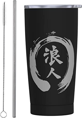 GeRRiT Japanischer Kanji-Charakter Ronin Autotasse Kaffee Reisebecher Thermoskanne Edelstahl Strohhalm Reisebecher vakuumisoliert hält kalt