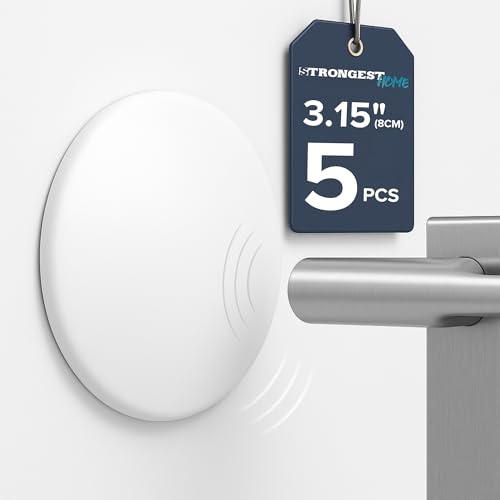 Strongest Home Wall & Door Handle Stopper 3.14 Set 5 Pieces of White Rubber Door Knob Round Wall Shield Cushion Quiet Wall Protector for Door Handle, Guard Door Bumper -Self Adhesive