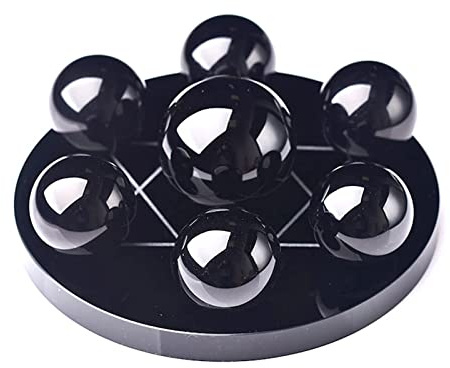 Kit da 7 cristalli con supporto in ossidiana nera Sfera di cristallo di ossidiana nera Sfera Cristalli Pietre burattate Set Decorazione fortunata Pietre di palma TouchStones, regalo 3.9 raccolta domic